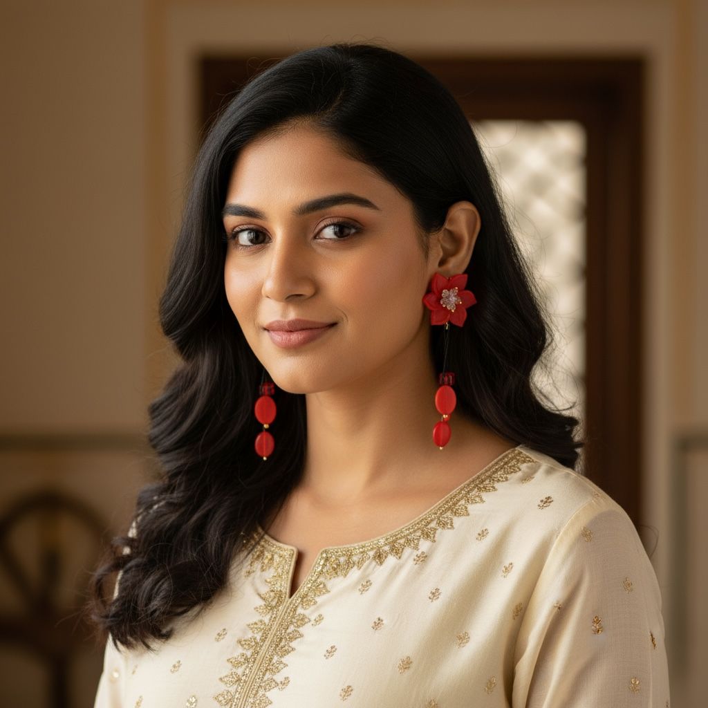 Red Floral Drop Earrings