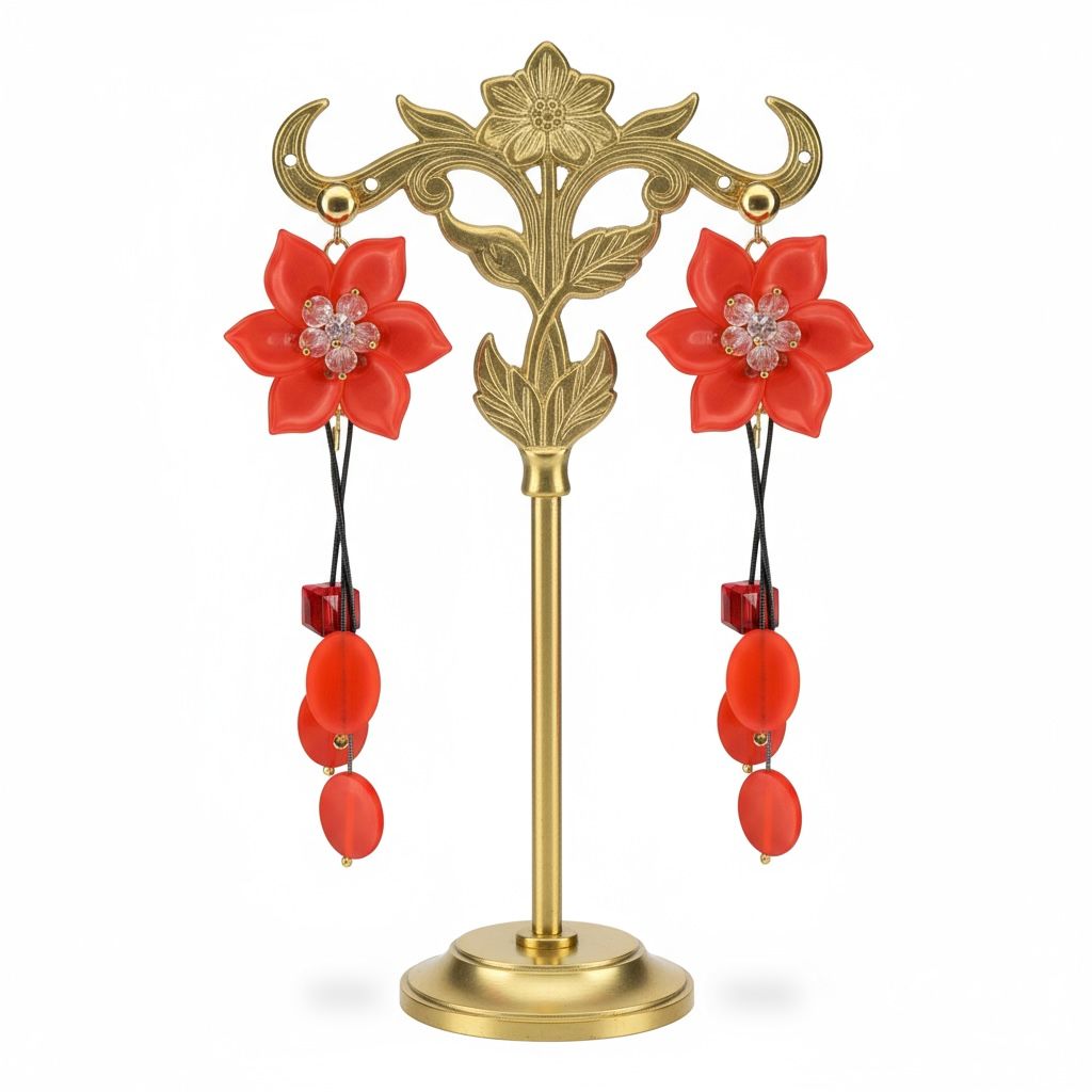 Red Floral Drop Earrings