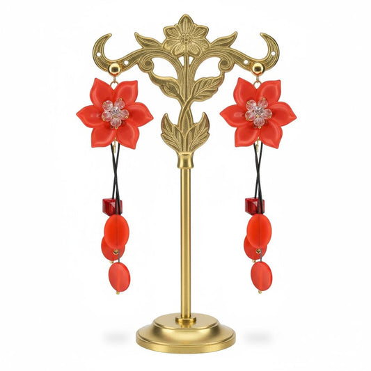 Red Floral Drop Earrings