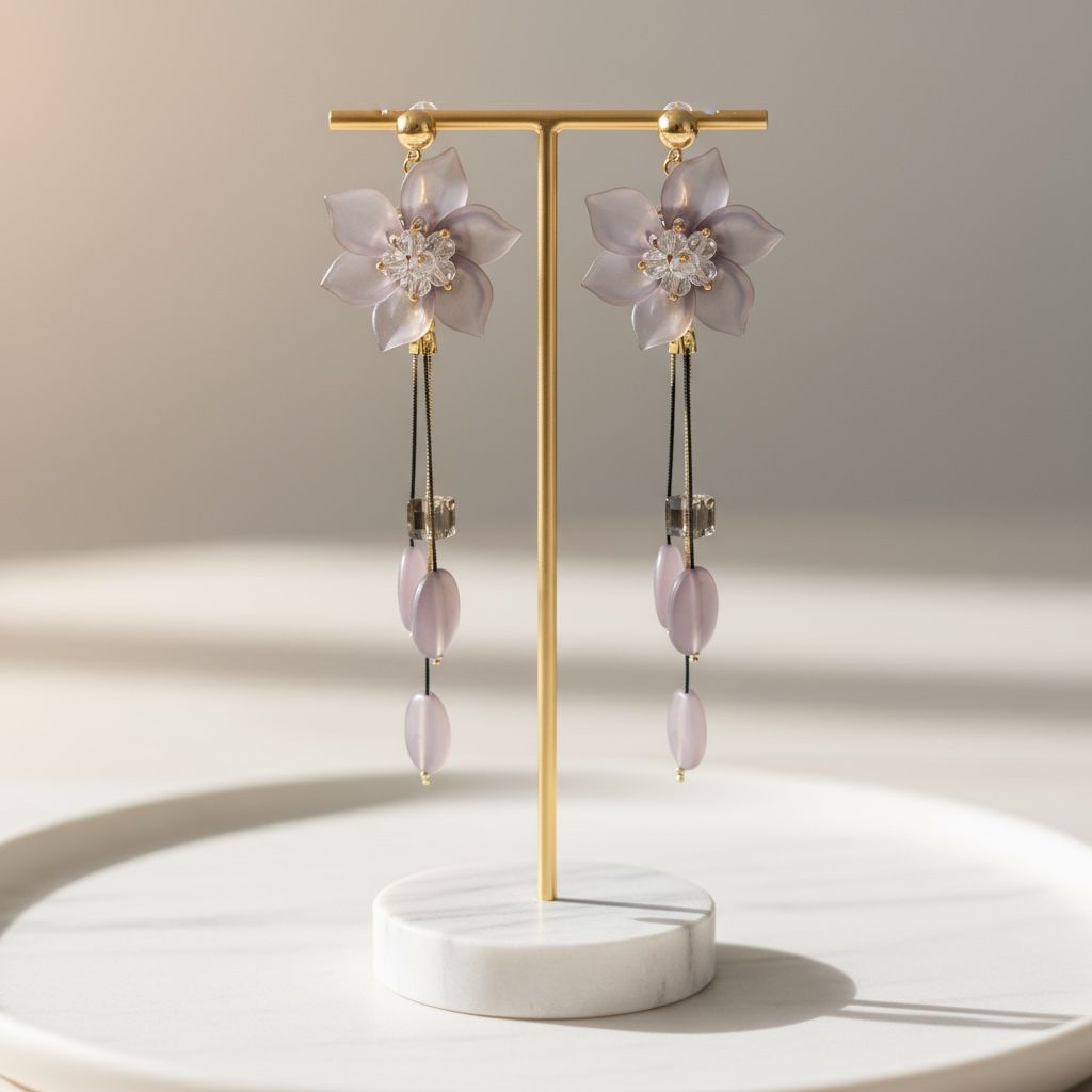 Grey Flower Dangler Earrings.