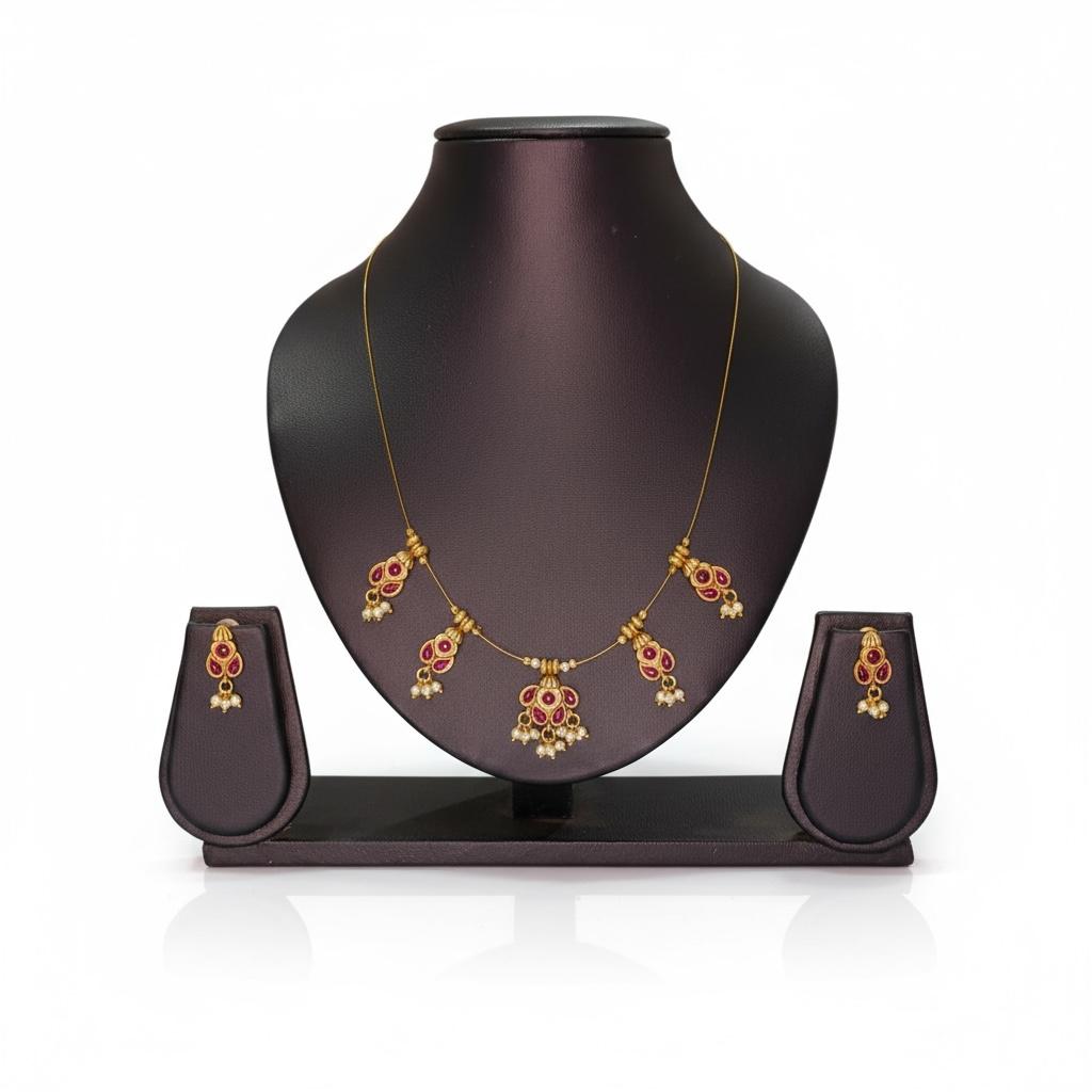 Invisible Necklace set five pendants Red Color