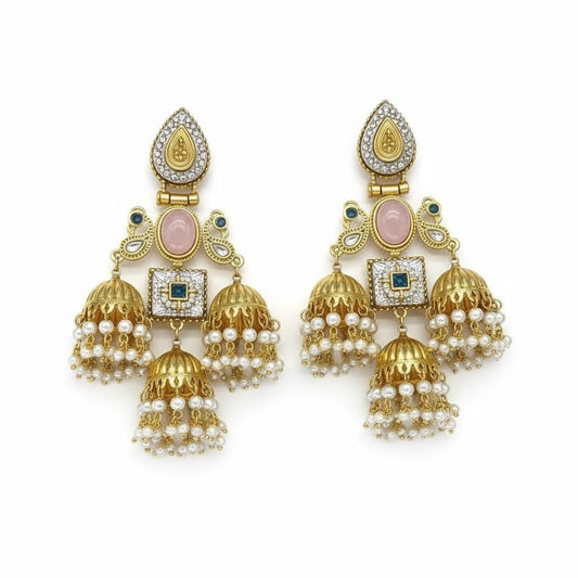 Kashmiri Earrings Maharani Design Pink Diamond